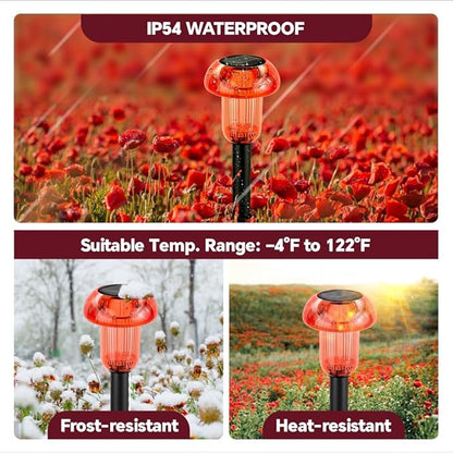 Easter Solar Pathway Lights Outdoor Decorative 4 Pack, Red LED Mushroom Solar Lights Outdoor Waterproof Solar Powered Decor for Yard Driveway Patio, Valentines Day Halloween Christmas Garden Decor