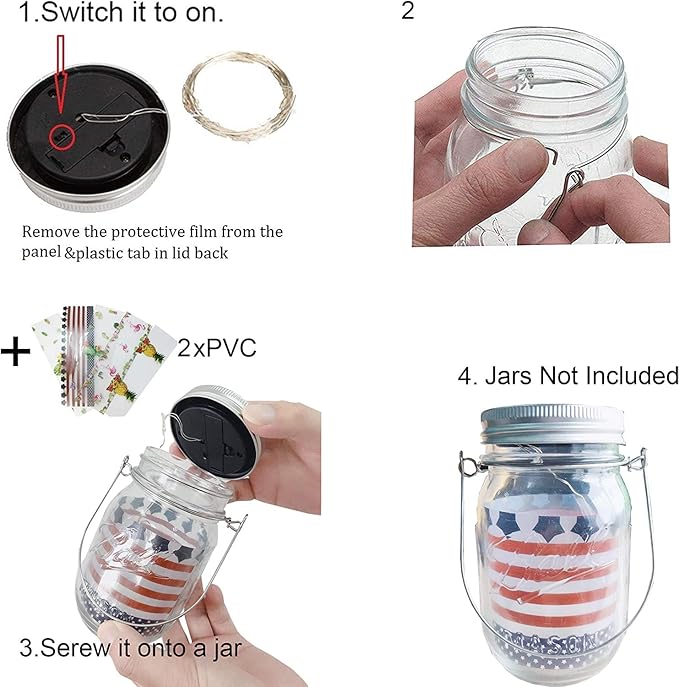 YJFWAL Updated Solar Mason jar Lights, 8 Pack 30 Led Waterproof Fairy Firefly jar Lights, with 8 Hangers(NO Jars) for Regular Mouth Jars, Patio Yard Garden Wedding DIY Decor, Summer Gifts(Multicolor)
