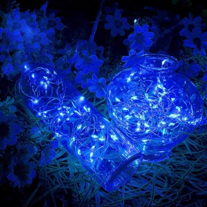 Twinkle Star Christmas Fairy Lights Battery Operated, 33ft 100 LED Waterproof Silver Wire String Light, Remote Control & 8 Modes Indoor Outdoor Xmas Tree Wedding Party Decorations, Blue, 1 Pack