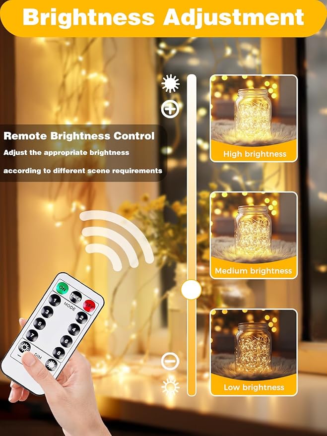 4 Pack 60LED Christmas Battery Operated Fairy Lights with Remote, 8 Modes String Lights with Timer, Dimmable, Memory Function, Waterproof Twinkle Lights for Outdoor Indoor Christmas Decor(Warm White)