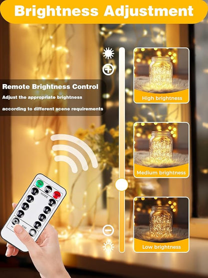 2 Pack 200LED Christmas Battery Operated Fairy Lights with Remote, 8 Modes String Light with Timer, Dimmable, Memory Function, Waterproof Twinkle Lights for Outdoor Indoor Christmas Decor(Warm White)