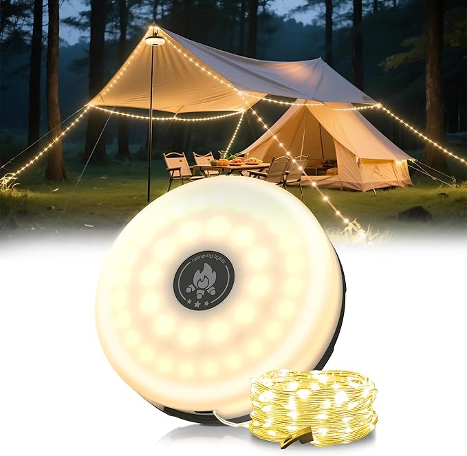 L LOHAS LED Camping String Lights, 4 in 1 Quick Recovery Waterproof Outdoor Tent Lights, 32.8FT with 8 Lighting Modes, Camping Essentials for Yard, Tent, Hiking, Patio, and Holiday Decoration