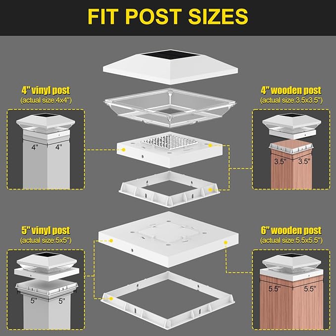 Solar Fence Post Caps 12-Pack, Deck LED