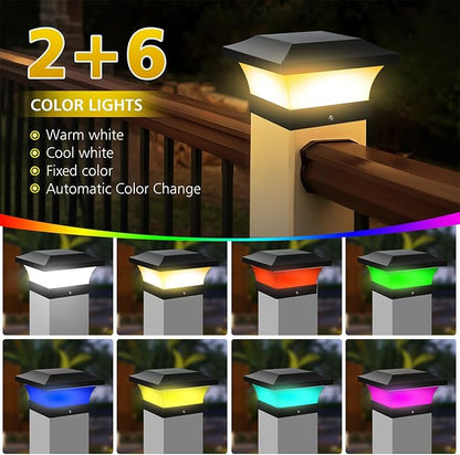 T-SUN 4X4 Post Solar Lights, Outdoor Waterproof RGB Color Changing Light for 4X4 5X5 6X6 Wood/Vinyl/Fence Posts, Deck, Solar Post Lights for Patio Garden Decor or Fence(6 Pack)
