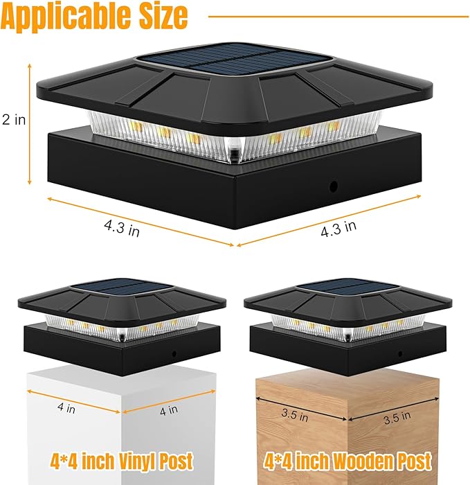 4x4 Solar Post Cap Lights Outdoor [8 Pack Waterproof IP65], 3 Lighting Modes for Fence Deck Patio Garden Decor, Dusk-to-Dawn Solar Powered Post Lights Fit 4x4 Wood/Vinyl