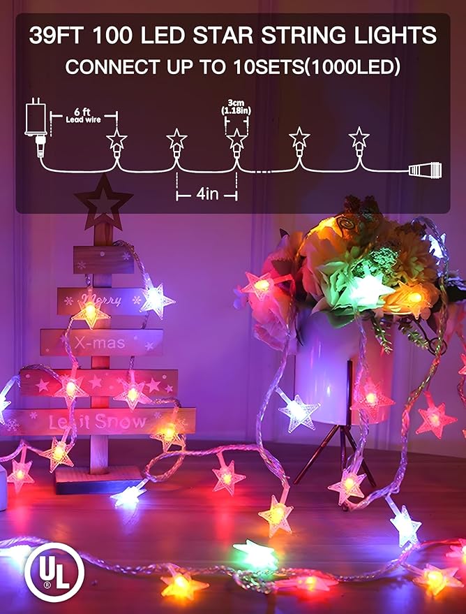 33ft Christmas LED String Lights, Waterproof Timer Lights