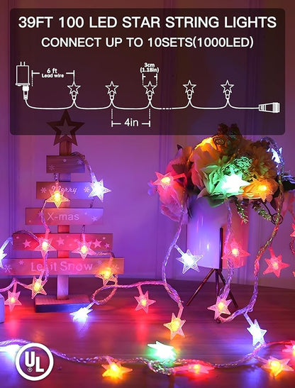 33ft Christmas LED String Lights, Waterproof Timer Lights