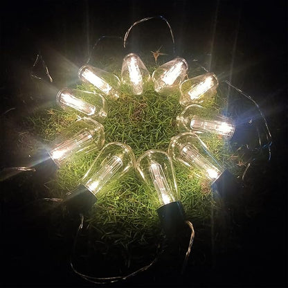 S14 LED Outdoor String Lights 6.7Ft 10 LED Edison String Lights with Remote Timer, Battery Operated Waterproof Outside Patio Lights String for Porch Deck Camping Garden Backyard Balcony Patio Decor