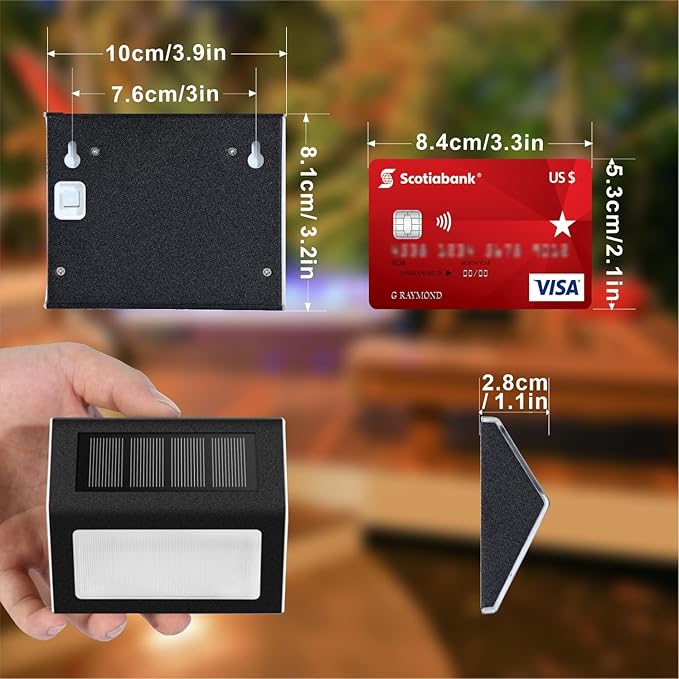 2-Pack Black Modern Solar Fence Lights, Outdoor LED