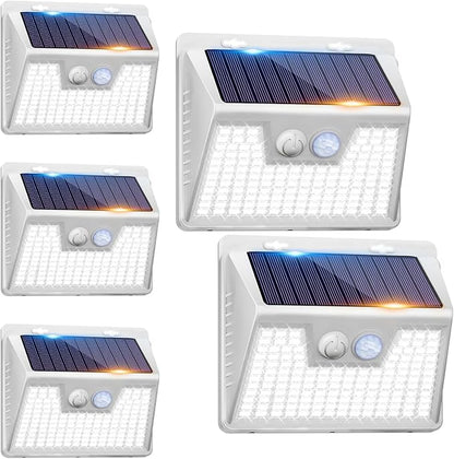 Peasur 5 Pack Solar Lights for Outside, Motion Sensor Outdoor Lights, 140LED Solar Security Lights 3 Working Modes, Solar Lights Outdoor Waterproof for Outside Garden Yard Fence (White Frame)