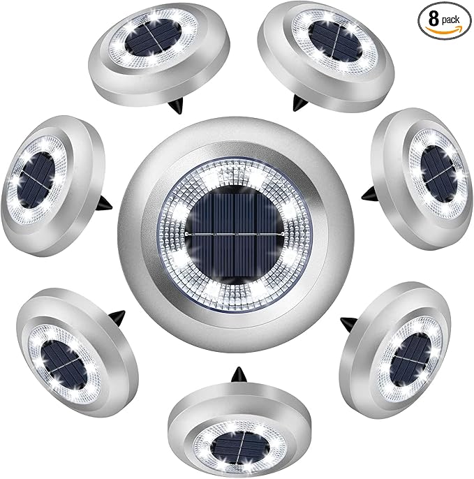 8-Pack Flat Solar Garden Lights, Waterproof LED