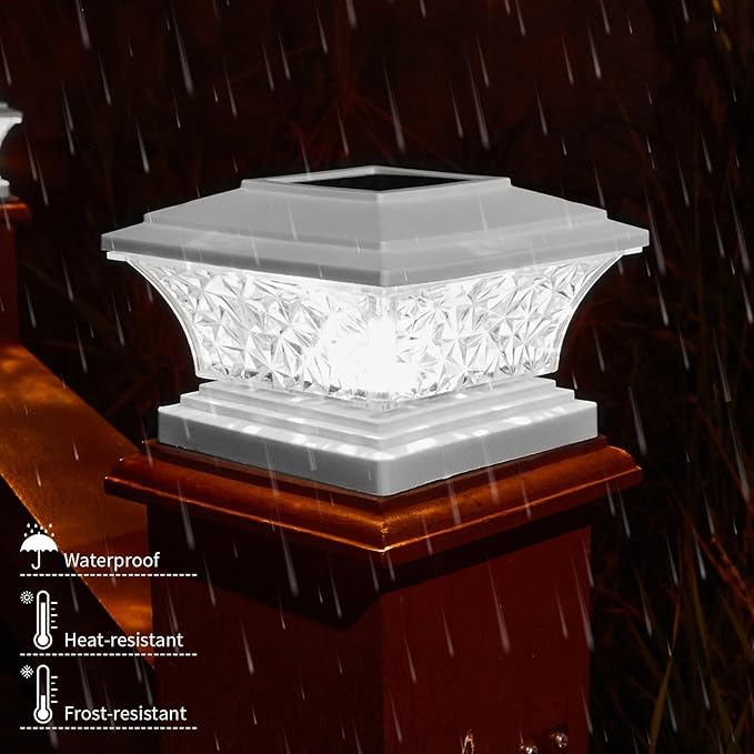 White Solar Deck Post Lights, Outdoor LED Caps