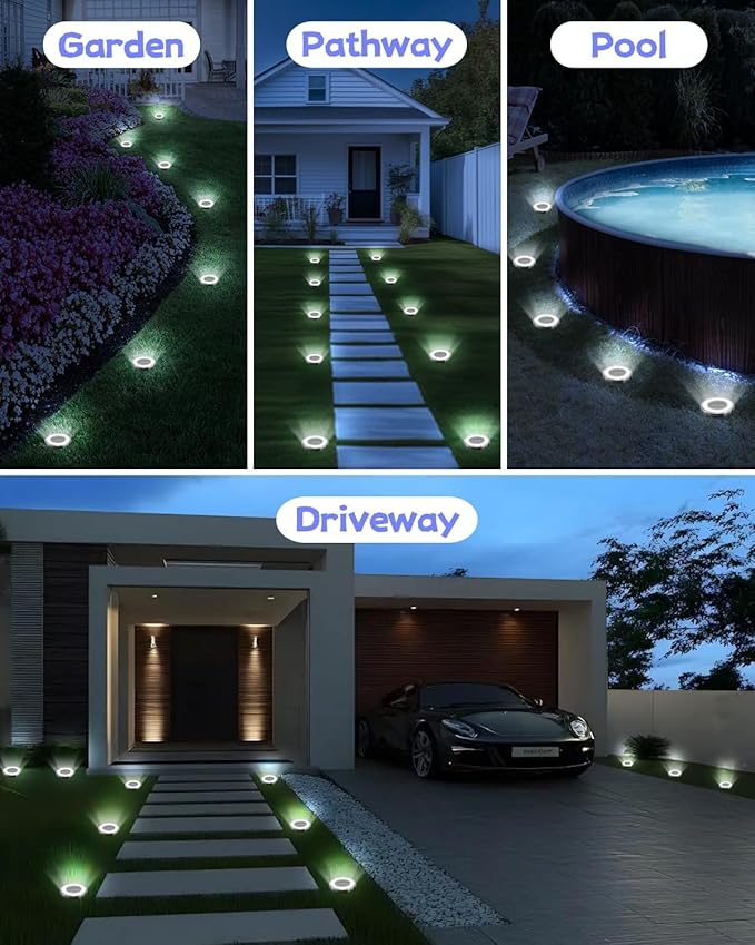 24-Pack Solar Ground Disk Lights, Cool White Waterproof LED