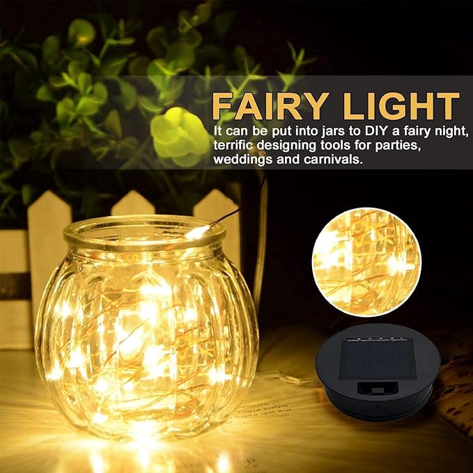 Solar-Replacement Top Lantern Waterproof String - 2 Packs Round Panels Copper Wire Accessories for Garden Watering Can Lights Outdoor Handling Lantern DIY Patio Housewarming Decorations (Cold/Warm)