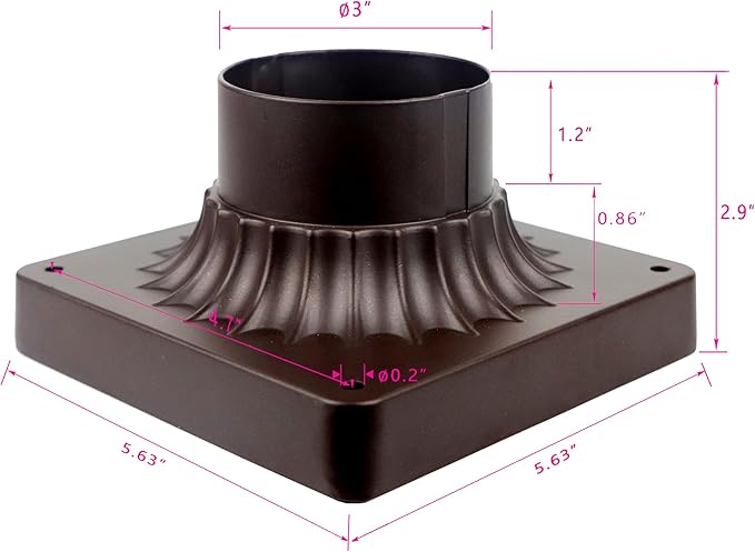 Pier Mount Adapter 2 Pack, Cast Aluminum Outdoor Post Light Base for 3" Post Light Fixtures, Parts Kits Included, 5.6" W*5.6" L*2.9" H in Bronze Finish