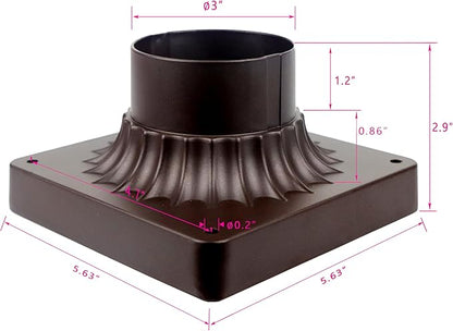 Pier Mount Adapter 2 Pack, Cast Aluminum Outdoor Post Light Base for 3" Post Light Fixtures, Parts Kits Included, 5.6" W*5.6" L*2.9" H in Bronze Finish