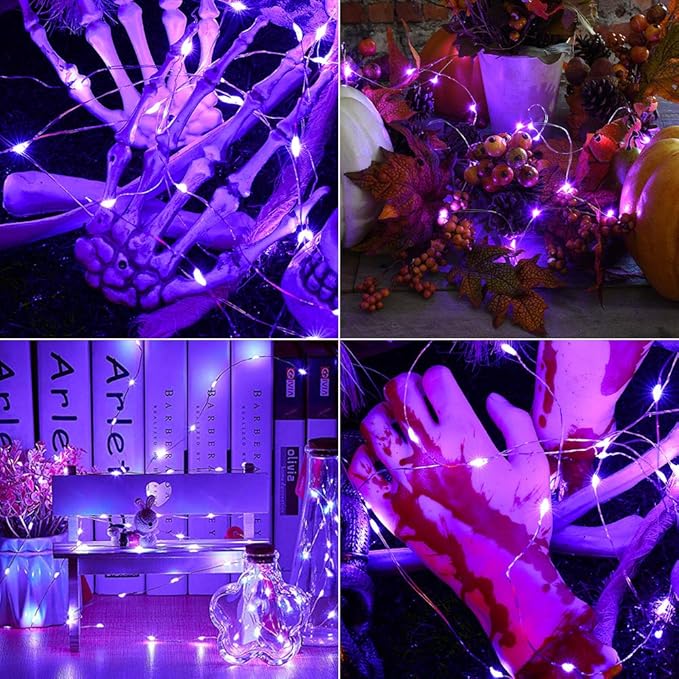 Joomer Purple Fairy Lights, 16.4Ft 50 LED 2 Modes Battery Operated Twinkle Lights for Halloween Decorations