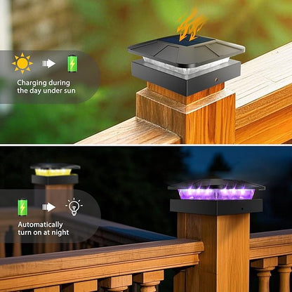 Peasur 4x4 Solar Post Cap Lights RGB Color Changing, 8 Packs LED Deck Fence Light Solar Powered Outdoor Waterproof, Wood/Vinyl Posts Top Lighting for Outside Yard Garden Patio