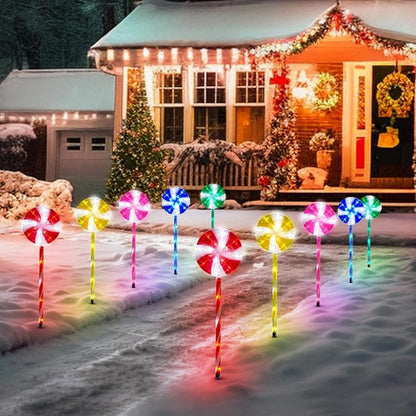 Outdoor Christmas Decorations Solar Pathway Lights, Set of 10 Lollipops Peppermint Stake Lights, 8 Modes Candy Cane Walkside Lights, Outdoor Xmas Decoration for Walkway,Yard (10PCS-Multi)