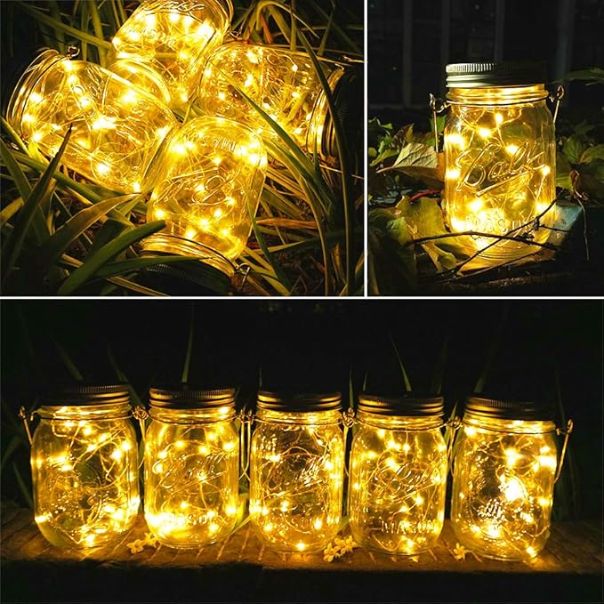 SunKite Solar Mason Jar Lights, 8 Pack 15 LED Waterproof Fairy Firefly Jar Lids String Lights with Hangers(NO Jars), Patio Yard Garden Wedding Easter Decoration - Warm White