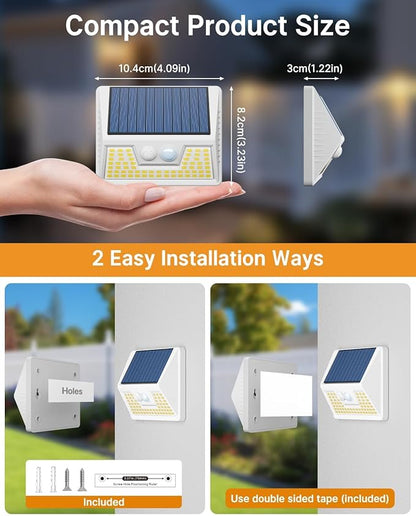2 Pack Solar Motion Lights Outdoor, Waterproof Fence Lights Solar Powered with 3 Lighting Mode, Soft White LED Step Light for Outside Wall Yard Deck Stairs Garden- White