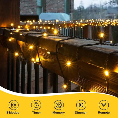 QITONG 2 Pack Warm White Battery Operated String Lights, Each 33ft 100 LED Christmas Lights Outdoor with Remote, Green Wire Twinkle Lights Indoor