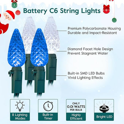 2-Pack 6 LED Christmas Twinkle Lights, 20ft Waterproof for Patio