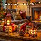 2-Pack Rustic Garden Solar Lanterns for Patio, Waterproof LED