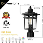 2-Pack Post Lighting Fixture for Outdoor Posts, Black Waterproof