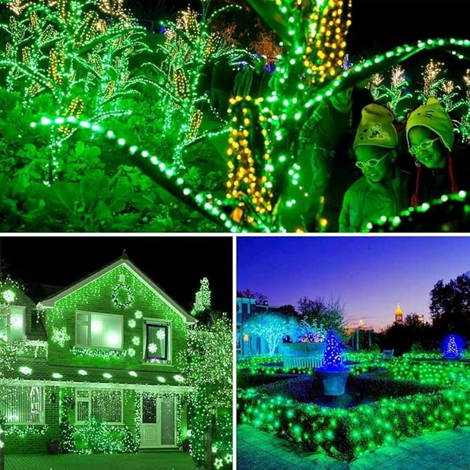 Joomer Green Battery String Lights, 66ft 200LED Fairy Lights Battery Operated Timer 8 Modes Waterproof for Outdoor St. Patrick's Day Christmas Trees Decoration