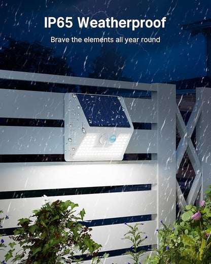 2 Pack Solar Motion Lights Outdoor, Waterproof Fence Lights Solar Powered with 3 Lighting Mode, Cold White LED Step Light for Outside Wall Yard Deck Stairs Garden - White