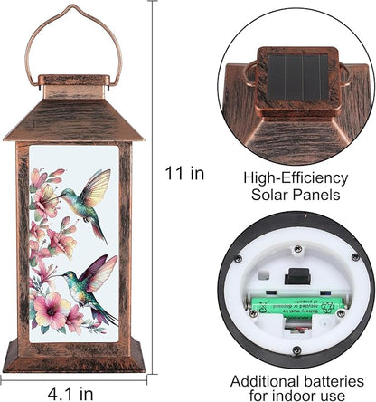 Outdoor Hanging Solar Lantern Waterproof Outside Hummingbird Pattern Landscape Lights for Porch Garden Yard Patio Pathway Decor Birthday Gifts for Women Mom Grandma