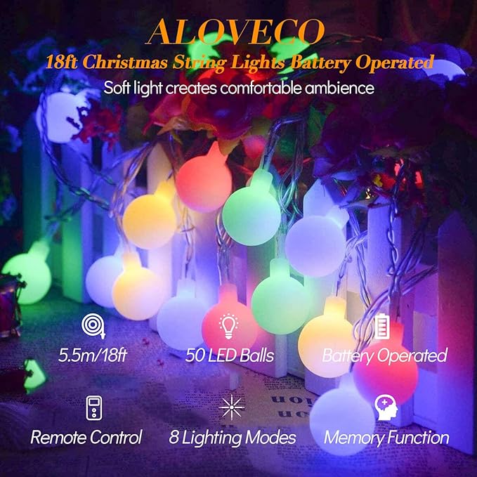 18ft Christmas LED String Lights, Waterproof Timer Lights
