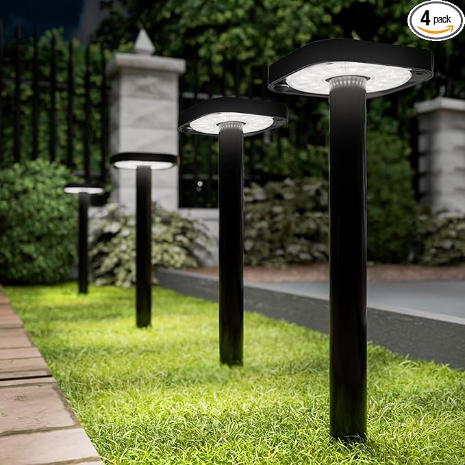 Sunco 2W LED Square Solar Pathway Walkway Driveway Backyard Patio Garden Outdoor Residential Super Bright Light, 120 Lumens, 2CCT 2700K Soft White/4000K Cool White, Dimmable, 3.7V 4 Pack.