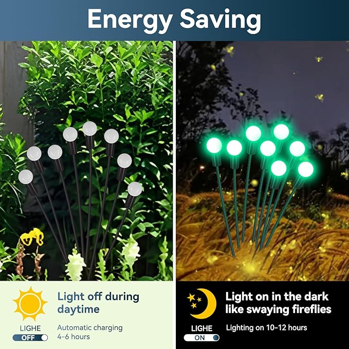 Solar Garden Lights Outdoor Waterproof, 2 Pack 16 LED Swaying Light Firefly Light Outdoor Decor Lights for Pathway Party Christmas Decoration, Unique Gifts for Women, Green