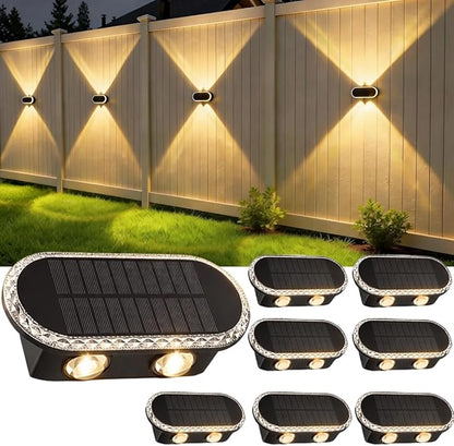 Solar Fence Lights Outdoor: IP65 Waterproof Wall Lighting with Dual Focused LED Up Down - 3000K/4000K/6000K 10-12H Lasting - Easy to Install for Backyard Patio Porch 8 Pack