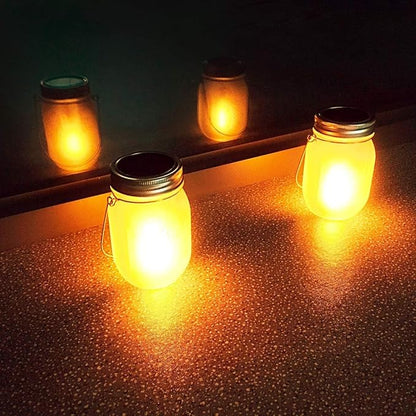 Mason Jar Solar Lights Lanterns, 6-Pack Amber Flame Flicker Lights with Glass Mason Jar,Best for Wedding Garden Patio Outdoor Solar Powered Hanging Lanterns(Jars & Hangers Included)