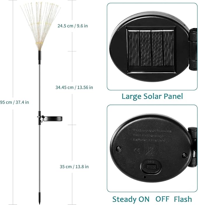 JJGoo Solar Firework Lights, 2 Pack 150 LEDs 2 Lighting Modes Solar Lights Outdoor Waterproof for Garden Patio Walkway Pathway Party Wedding Christmas Decorative - Orange