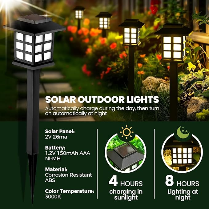 GIGALUMI Solar Outdoor Lights，10 Pack LED Solar Lights Outdoor Waterproof, Solar Walkway Lights Maintain 10 Hours of Lighting for Your Garden, Landscape, Path, Yard, Patio, Driveway