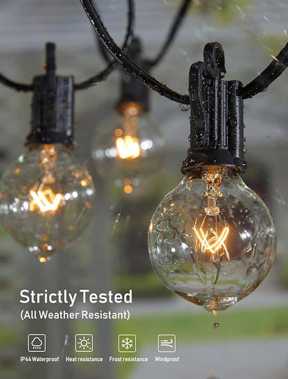 Outdoor String Light 55Feet G40 Globe Patio Lights with 52 Edison Glass Bulbs(2 Spare), Waterproof Connectable Hanging Christmas Lights for Backyard Porch Balcony Party Xmas Decor, E12 Socket, Black