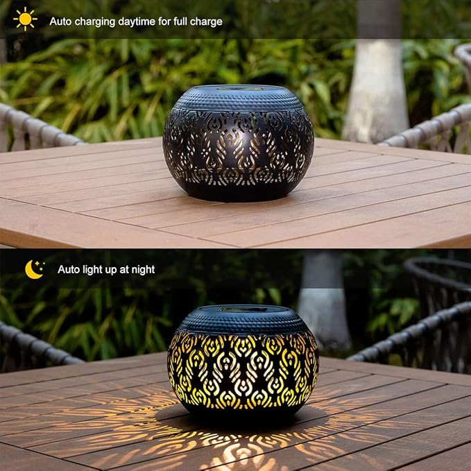 Solar Table Lanterns Outdoor Waterproof - LED Lamp Black Peacock Feather Metal Tabletop Light Solar Powered Decorative Lantern for Indoor Desk Bedroom Patio Garden Pathway Yard (1 Pack)