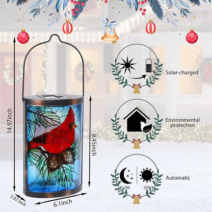 MUMTOP Hanging Solar Lanterns Outdoor Waterproof, Christmas Lantern Cardinal Solar Lights Outdoor Decorative Solar Lanterns Tabletop Lamp for Patio Garden Yard Christmas Decor