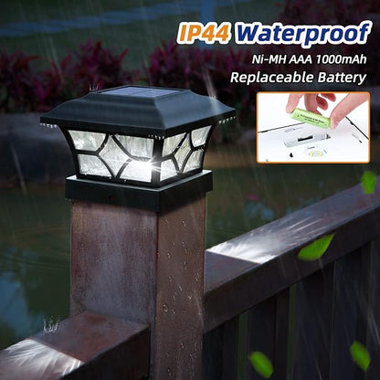 APONUO Solar Post Cap Lights 8 Pack with 1000mAh Battery - for 4x4 5x5 6x6 Fences, Larger Size & Longer Lasting, 2-Mode, IP64 Waterproof, for Fence Deck Patio Porch Yard (Black)