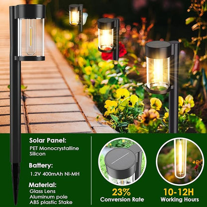 Mancra Solar Lights Outdoor, 10 Pack Glass Metal Solar Pathway Lights Outdoor Waterproof Garden Decor for Outside Yard Patio Lawn Walkway Driveway