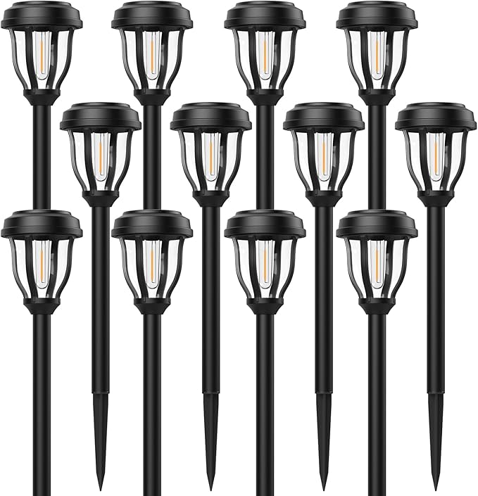 12-Pack Solar Path Lights, Outdoor Driveway LED