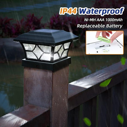 APONUO Solar Post Cap Lights 12 Pack with 1000mAh Battery - for 4x4 5x5 6x6 Fences, Larger Size & Longer Lasting, 2-Mode, IP64 Waterproof, for Fence Deck Patio Porch Yard (Black)