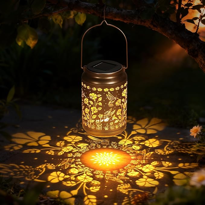 Lyeasw Garden Decor Hummingbird Solar Lanterns, 7 Inches Waterproof Hanging Lights for Outside, Metal Outdoor Decorations for Patio, Yard, Pathway, Birthday Gifts for Women(Bronze)