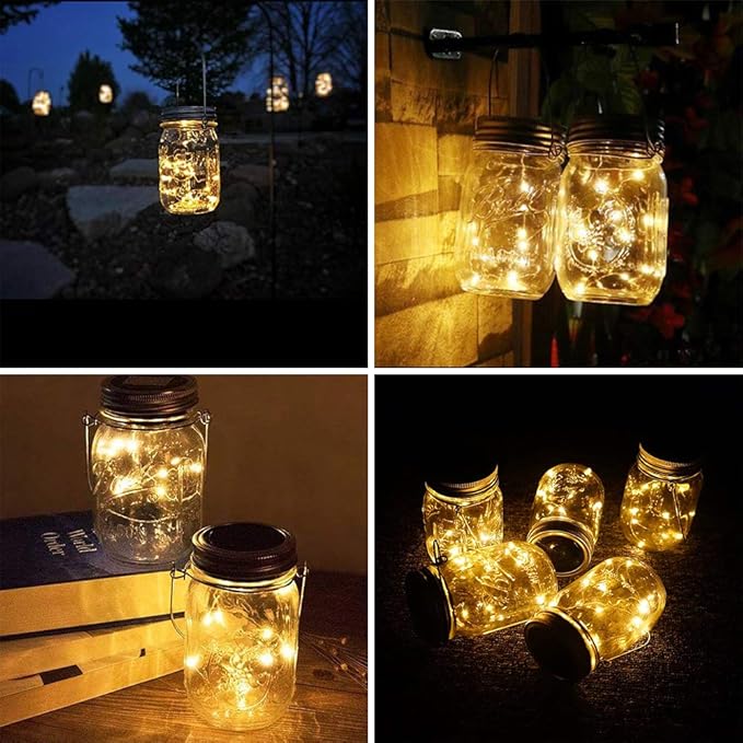 SunKite Solar Mason Jar Lights [Updated], 8 Pack 20 LED Waterproof Fairy Firefly Jar Lids String Lights with Hangers(NO Jars), Patio Yard Garden Wedding Decoration - Warm White