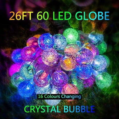 Metaku RGB Globe String Lights Battery Operated 26ft 60LED Fairy String Lights with Remote 16 Colour Changing Garden Waterproof Indoor Outdoor Decorative Light for Garden Patio Home