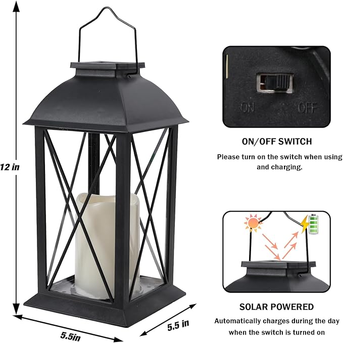 Solar Hanging Lanterns 2-Pack, Backyard Hanging LED Decor